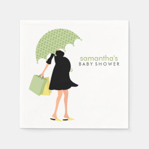 Serviettes Jetables Baby shower maman parapluie vert