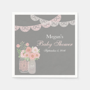 Serviettes Jetables Baby shower Mason doux Jar rose Gris rose