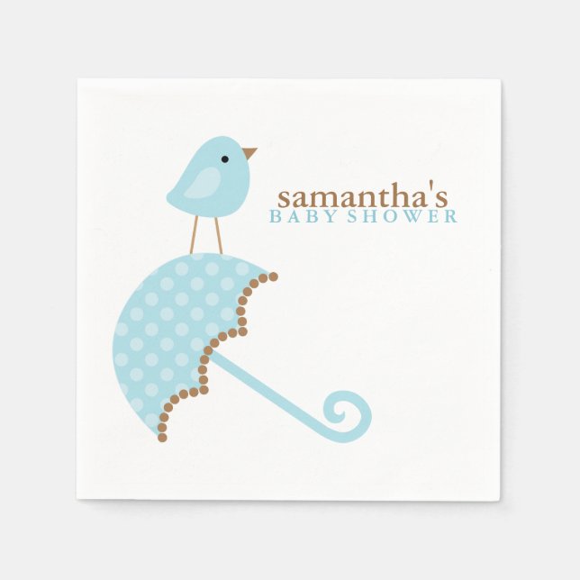 Serviettes Jetables Baby shower Oiseau Parapluie Bleu (Devant)