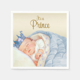 Serviettes Jetables Baby Shower Prince Bleu Vintage