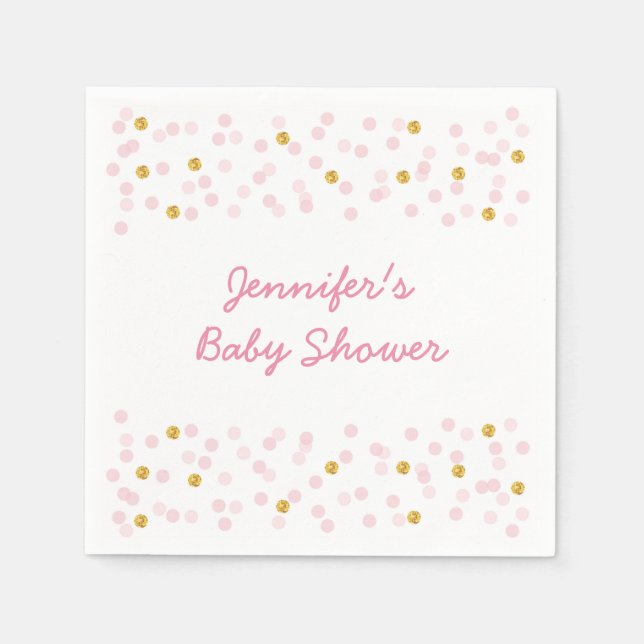 Serviettes Jetables Baby shower rose et or (Devant)