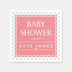Serviettes Jetables Baby shower rose pois et ruban