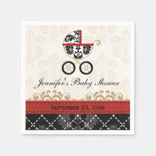 Serviettes Jetables Baby shower rouge de chariot de damassé