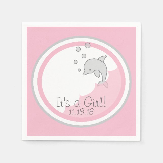 Serviettes Jetables Baby shower Standard Cocktail Napkin Dolphin Pk/Gr (Devant)