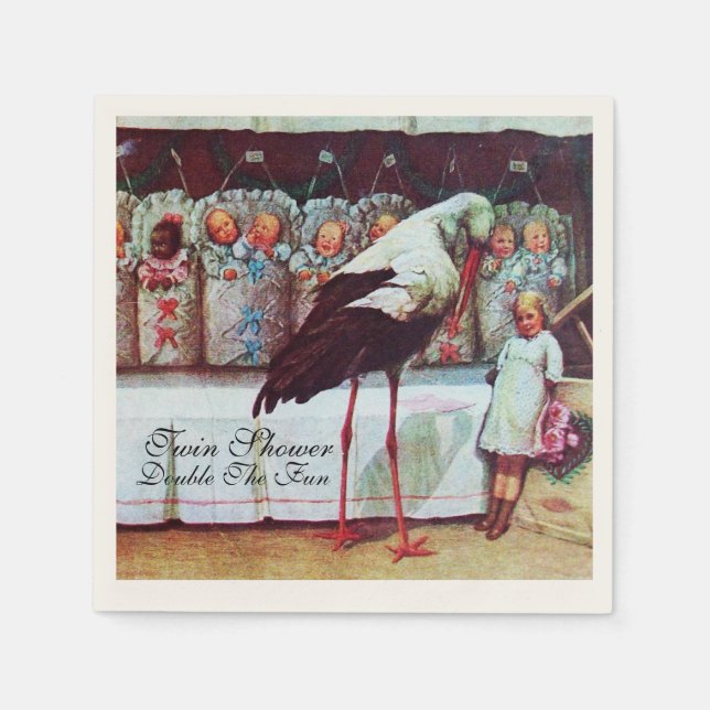 SERVIETTES JETABLES BABY SHOWER STORK TWIN (Devant)