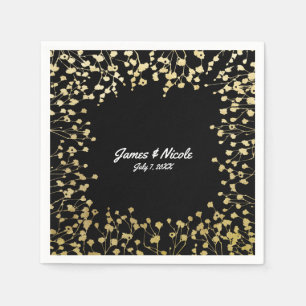 Serviettes Jetables Baby's Breath Floral Élégant Noir Or