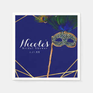 Serviettes Jetables Bal masqué Paon bleu et or sur mesure