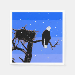 Serviettes Jetables Bald Eagle en hiver - Art original de la faune
