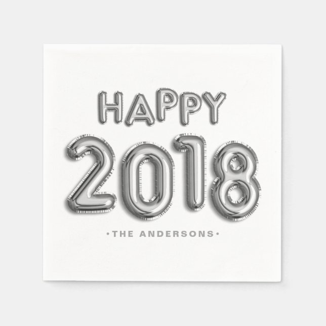 Serviettes Jetables Ballons à huile d'argent heureux 2018 | nouvel an (Devant)