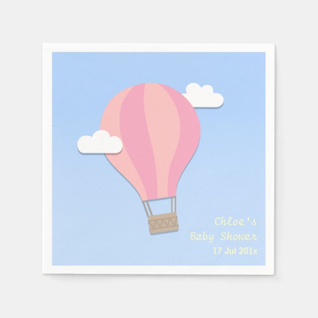Serviettes Jetables Balloon à air chaud, Baby shower fille (Devant)