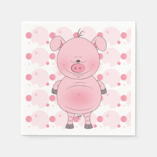 Serviettes Jetables Bande dessinée rose gaie de porc