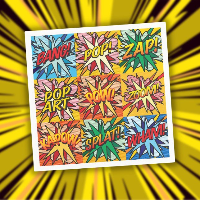 Serviettes Jetables Bande dessinée typographique moderne et colorée (Fun Colorful Modern Typographic Comic Book Napkins)