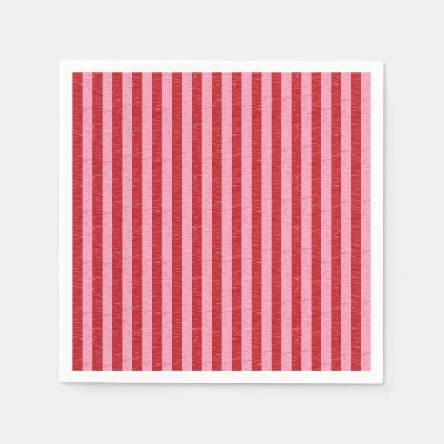 Serviettes Jetables Bandes rouges et roses (Devant)