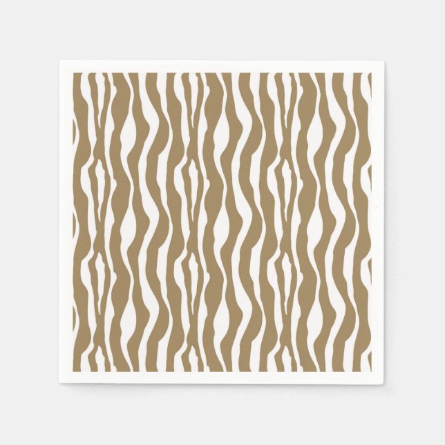 Serviettes Jetables Bandes Zèbre - Taupe Tan et Blanc (Devant)