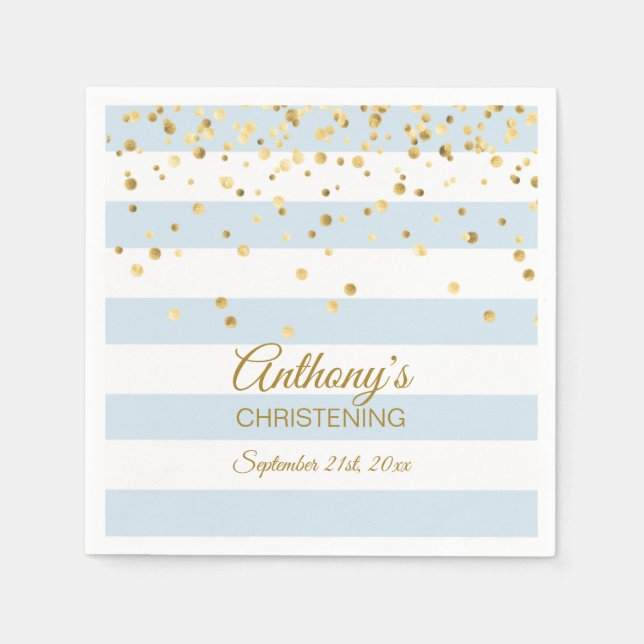 Serviettes Jetables BAPTÊME BAPTÊME BÂTISSERIE Pastel Blue Gold BOY (Devant)