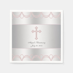 Serviettes Jetables Baptême Croix Rose
