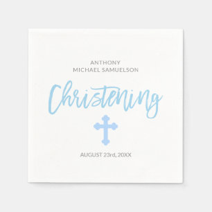 Serviettes Jetables BAPTÊME en pastel personnalisé de croix de garç
