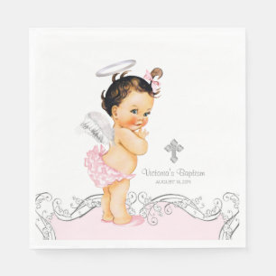 Serviettes Jetables Baptême rose de baptême de bébé d'ange