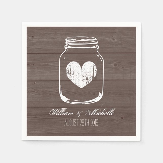 Serviettes Jetables Barne bois pays chic mason jarre mariage serviette (Devant)