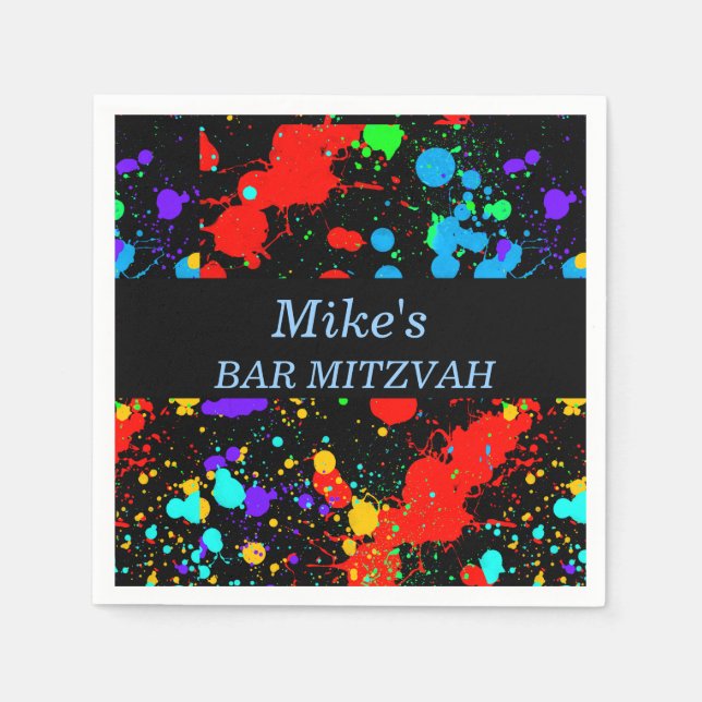 Serviettes Jetables Barre/chaume personnalisée Mitzvah, Paint Splatter (Devant)