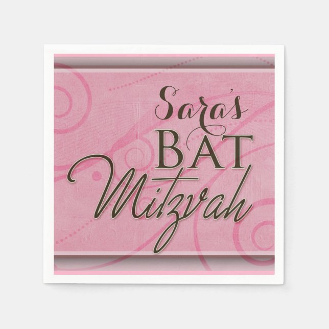 Serviettes Jetables Bat mitzvah de concepteur tourbillonnant rose (Devant)