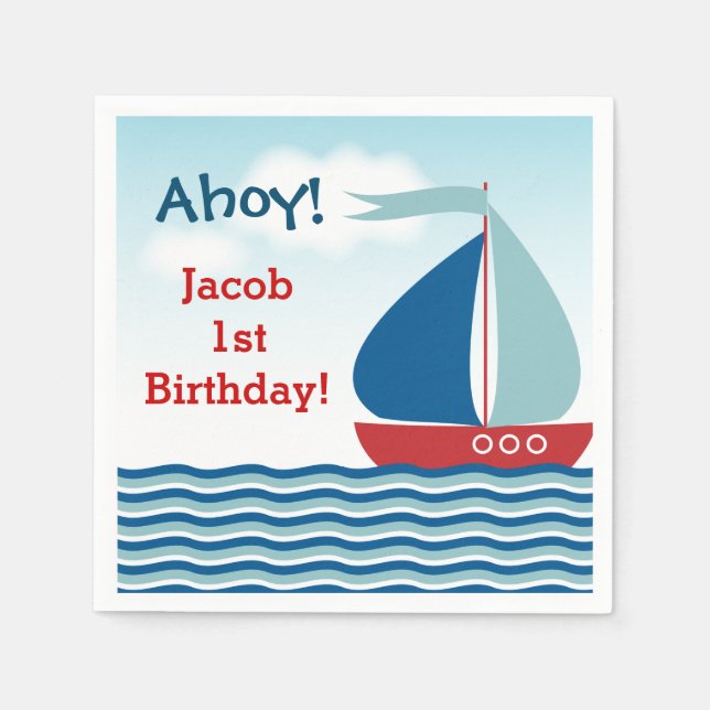 Serviettes Jetables Bateau nautique sur Water Boy Anniversaire (Devant)