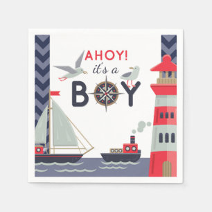 Serviettes Jetables Bateaux nautiques Ahoy Baby Boy Shoy Party