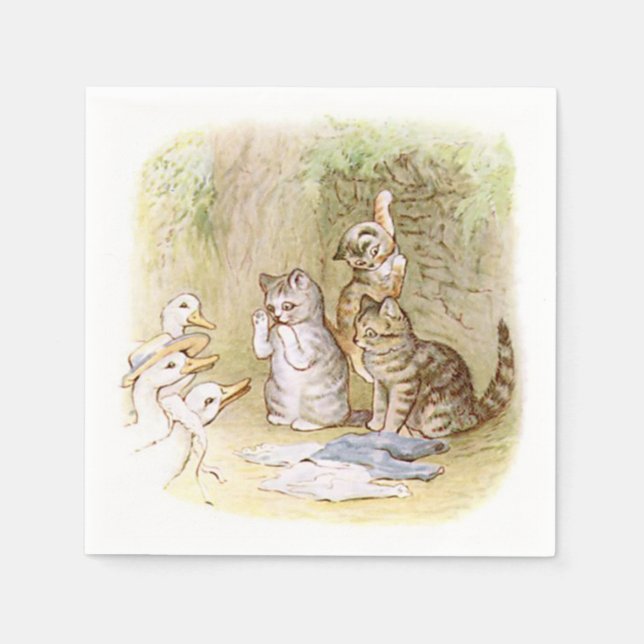 Serviettes Jetables Beatrix Potter, Chatons, Canards, Personnalisé (Devant)