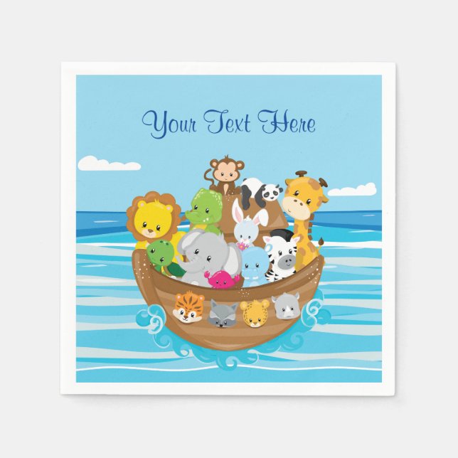Serviettes Jetables Bébé Animaux | Arche de Noé | Personnalisé (Devant)