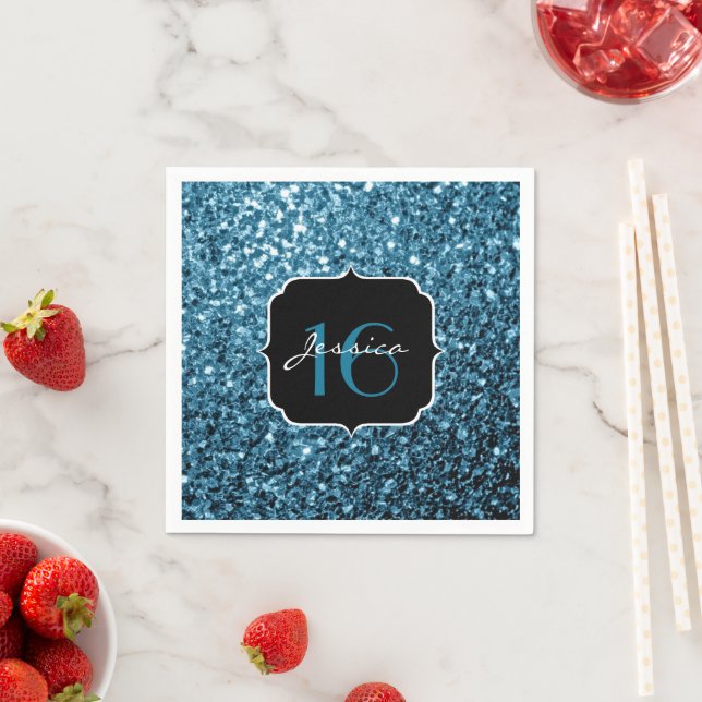 Serviettes Jetables Bébé bleu clair faux parties scintillant scintille (En situation)