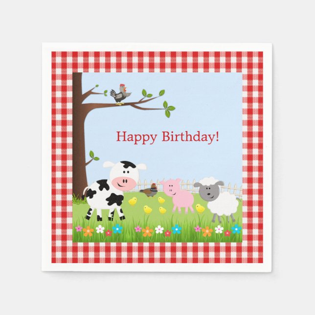 Serviettes Jetables Belle ferme Animaux Anniversaire (Devant)