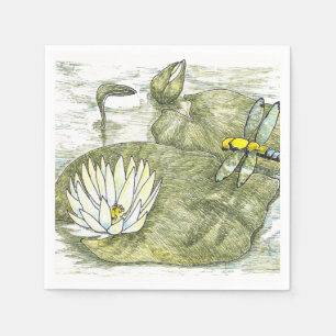 Serviettes Jetables Belle libellule d'été et Lilly Pad