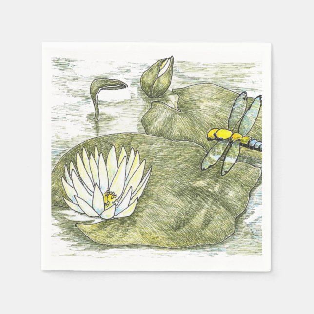 Serviettes Jetables Belle libellule d'été et Lilly Pad (Devant)