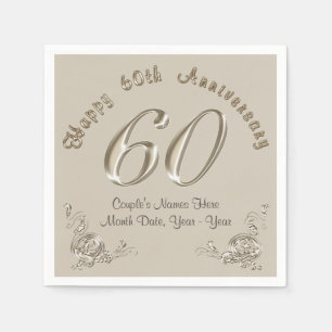 Serviettes Jetables Belles serviettes personnalisées du 60e anniversai