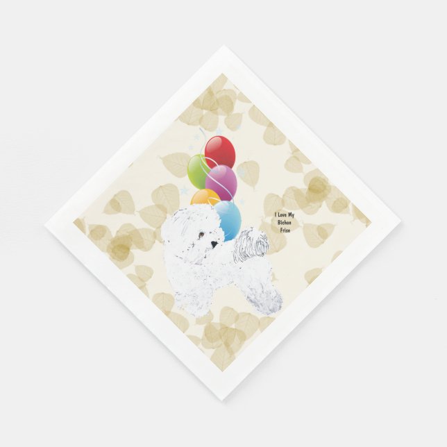 Serviettes Jetables Bichon Frise Tan Feuilles et ballons (Coin)