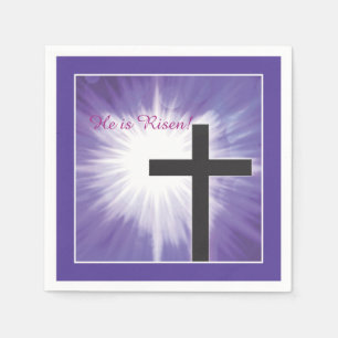 Serviettes Jetables Bienheureux de Pâques Cross Starburst sur violet,