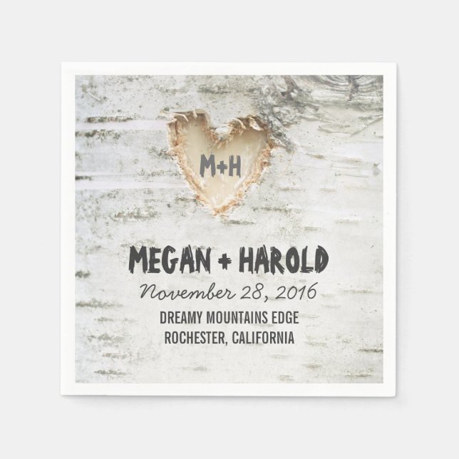 Serviettes Jetables Birch Heart Rustic Tree inspiré (Devant)