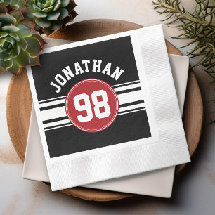 Serviettes Jetables Black and Red Sports Jersey Nom personnalisé Numér