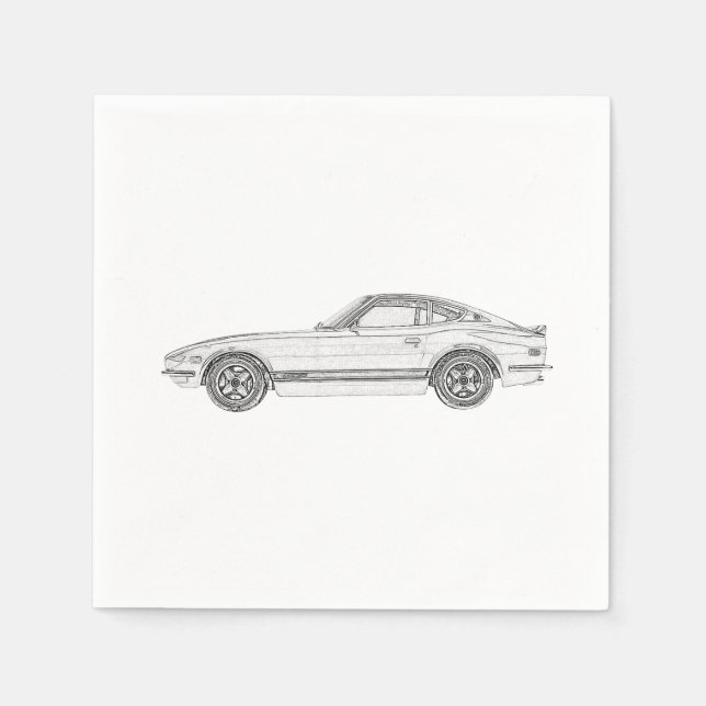 Serviettes Jetables Black and White Datsun 240Z Pencil Style Drawing (Devant)