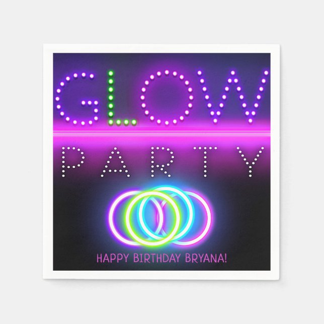 Serviettes Jetables Black Glow Party Neon Lumières Anniversaire (Devant)