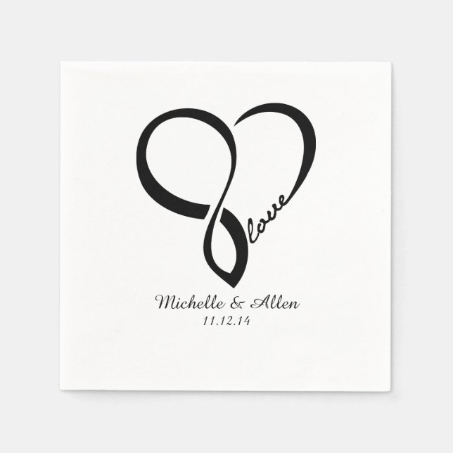 Serviettes Jetables Black Love Coeur Mariage Party Papier ensemble de  (Devant)