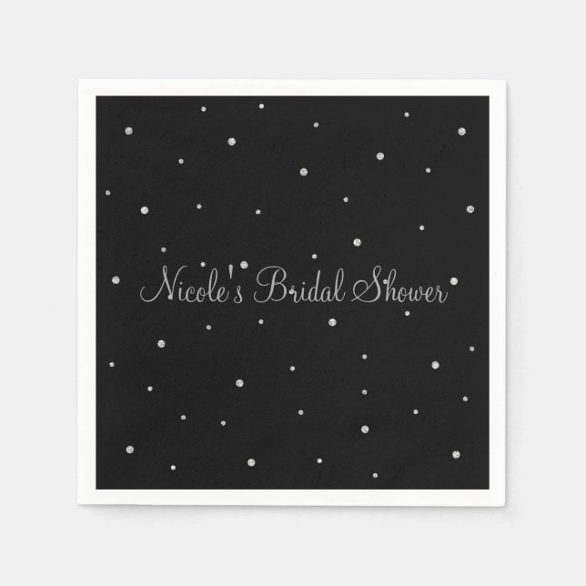 Serviettes Jetables Black & Silver Dots moderne Glam Party de mariage (Devant)