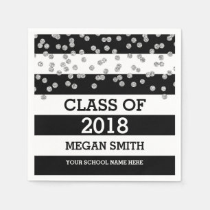 Serviettes Jetables Black Stripes Dots d'argent Classe de 2018 Graduat