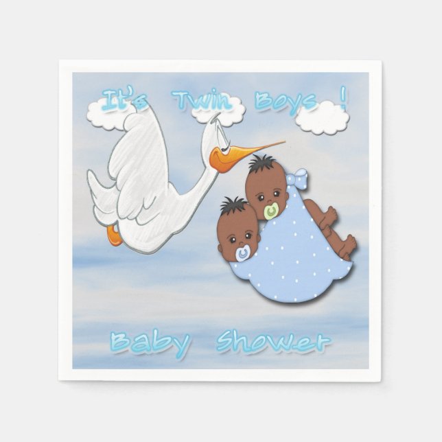 Serviettes Jetables Black Twin Boys - Stork Baby shower papier serviet (Devant)