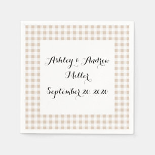 Serviettes Jetables Blanc beige En vichy Motif