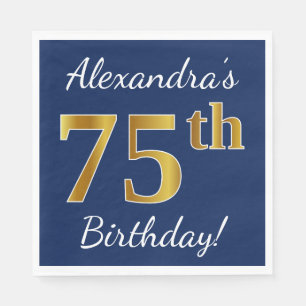 Serviettes Jetables Bleu, anniversaire d'or de Faux soixante-quinzièm