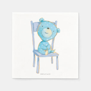 Serviettes Jetables Bleu Calico Ours sourire sur la chaise