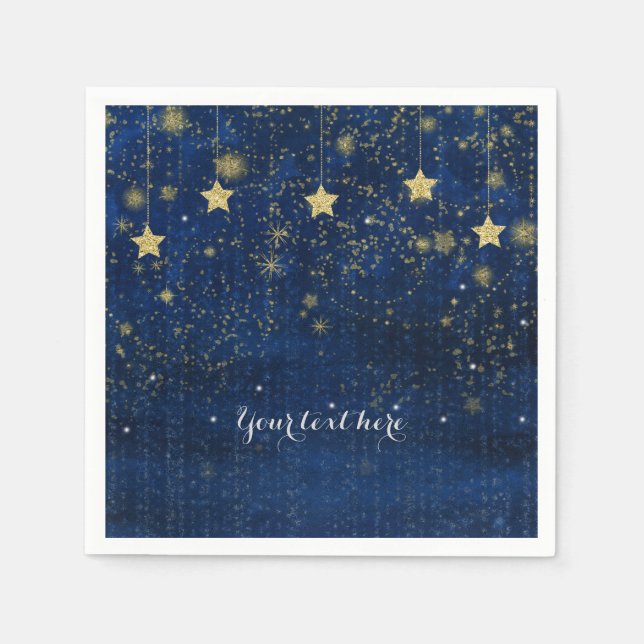 Serviettes Jetables Bleu clair Gold Starry Celestial Whimsical Party (Devant)