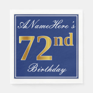 Serviettes Jetables Bleu Élégant, Faux Gold 72e anniversaire; Nom pers