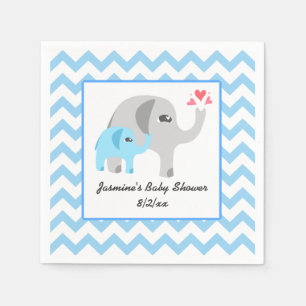 Serviettes Jetables Bleu et blanc de baby shower d'éléphant